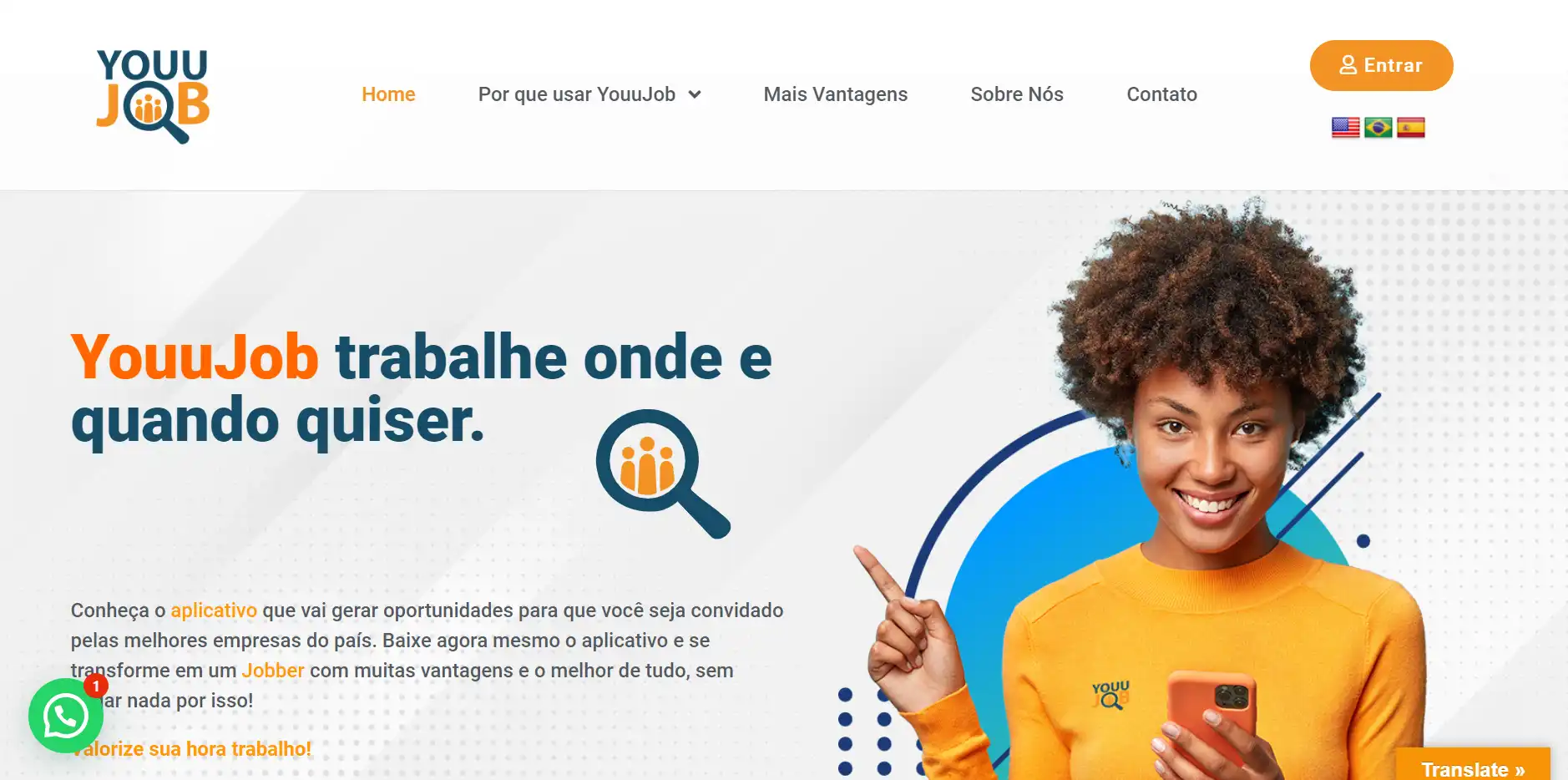 Página inicial da plataforma de recrutamento YouuJob