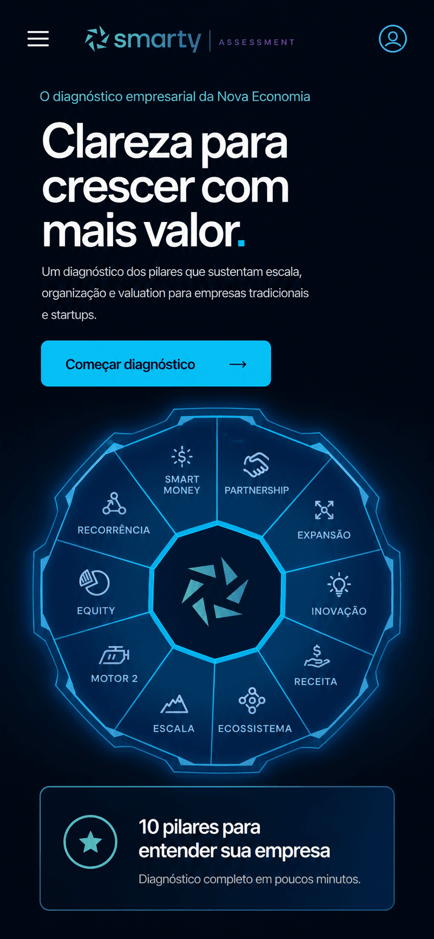 Tela inicial do Smarty Assessment em formato mobile